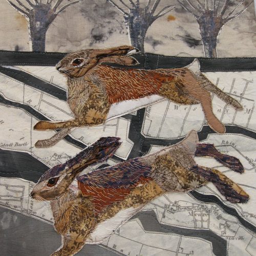 Viv White, Textile Collage, Two Hares